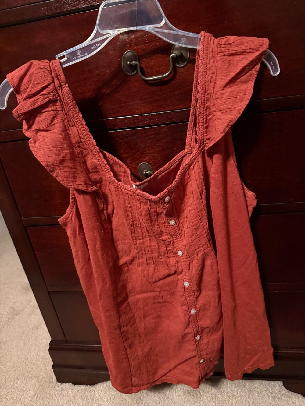 Maurices Rust Red Ruffle Sleeve Button-Front Camisole